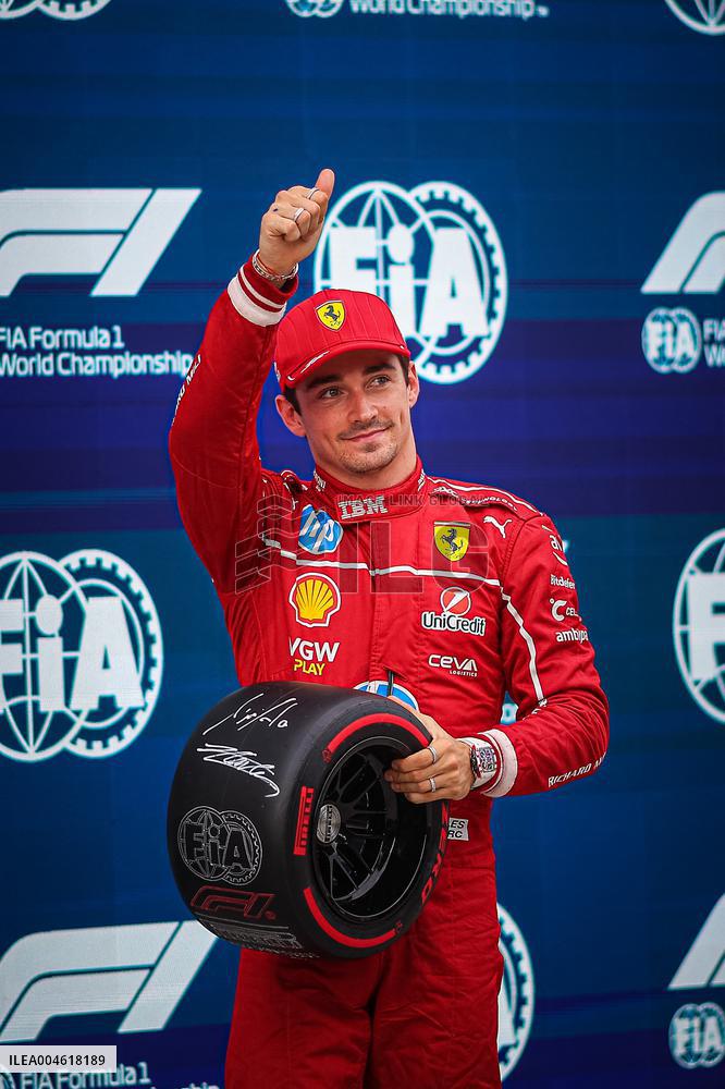 Charles Leclerc Celebrates Qualifying On Pole At The F1 Hungarian Grand Prix - Budapest