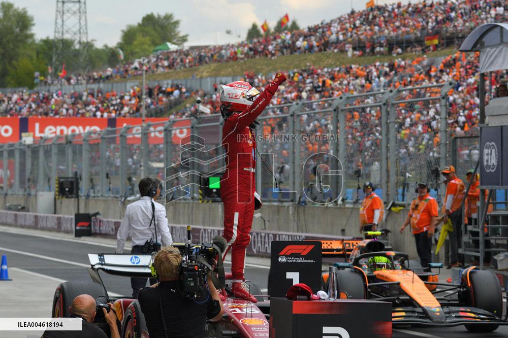 Charles Leclerc Celebrates Qualifying On Pole At The F1 Hungarian Grand Prix - Budapest