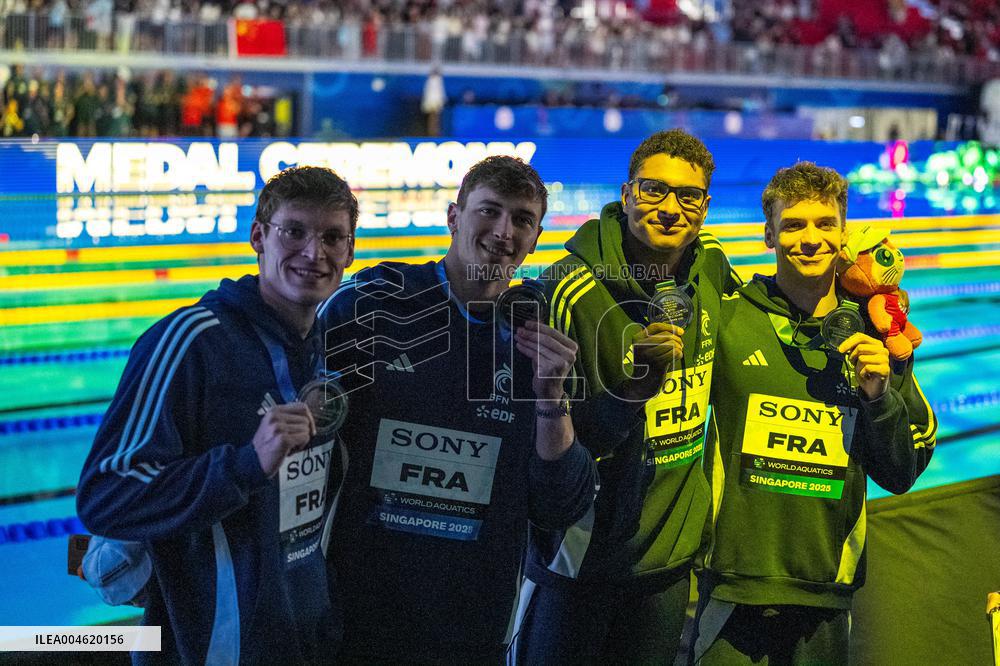 4x100m Medley Relay - Team France Wins Silver At 2025 World Aquatics Championships - Singapore