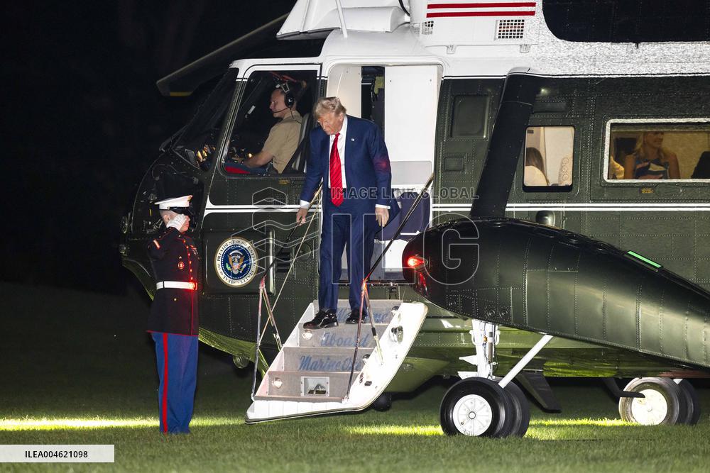 US President Trump returns to DC from Bedminster