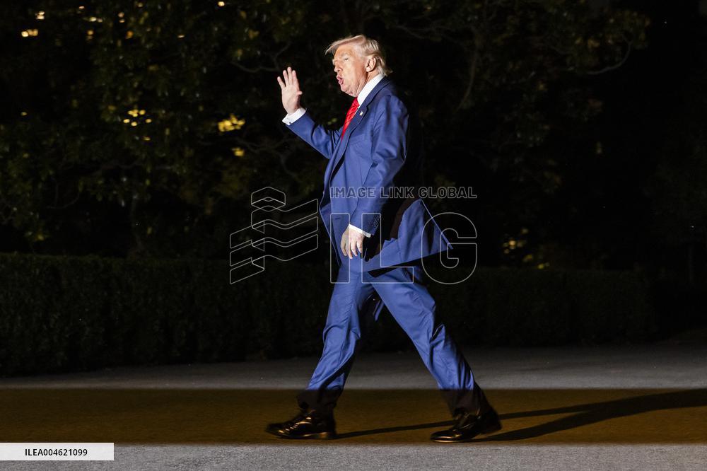 US President Trump returns to DC from Bedminster