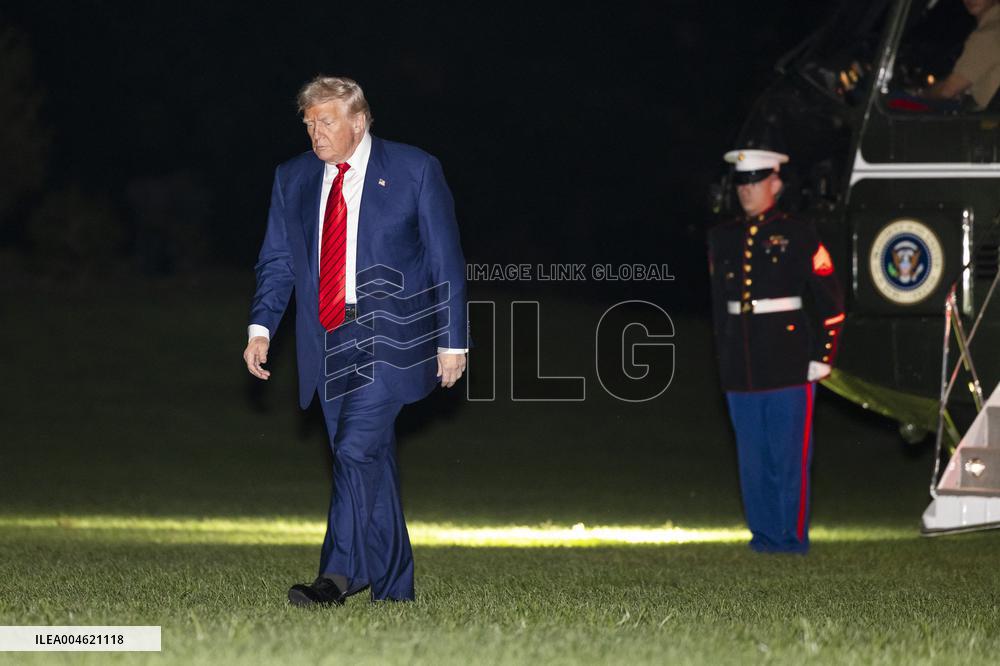 US President Trump returns to DC from Bedminster