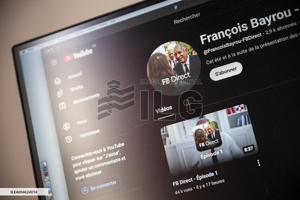 Illustration - Francois Bayrou Launches YouTube Channel 'FB Direct' - Paris