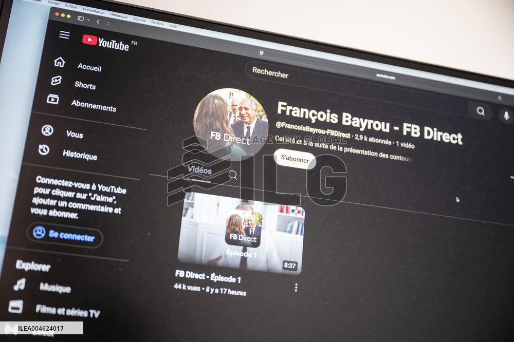 Illustration - Francois Bayrou Launches YouTube Channel 'FB Direct' - Paris