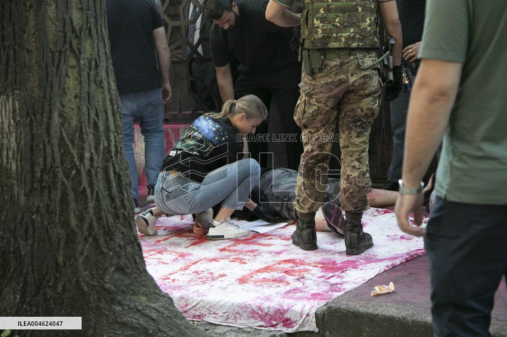 Protest for 'Free Palestine' at Egyptian Consulate - Milan