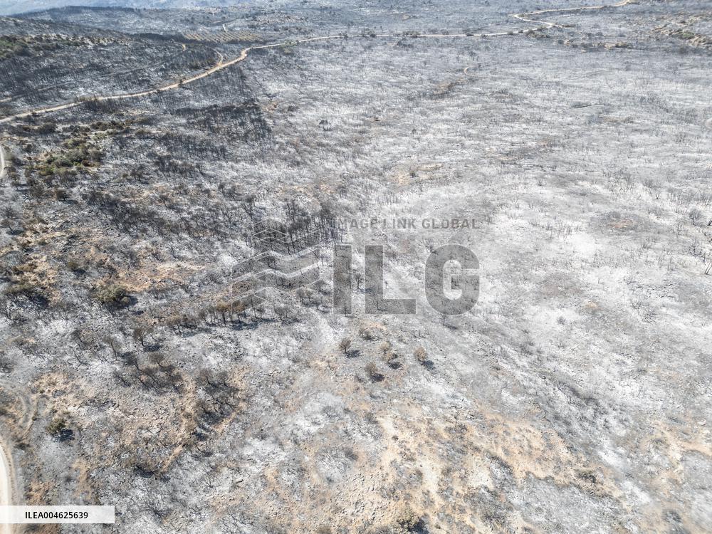 Aerial view of the burned landscape of the Corbières Aude - France