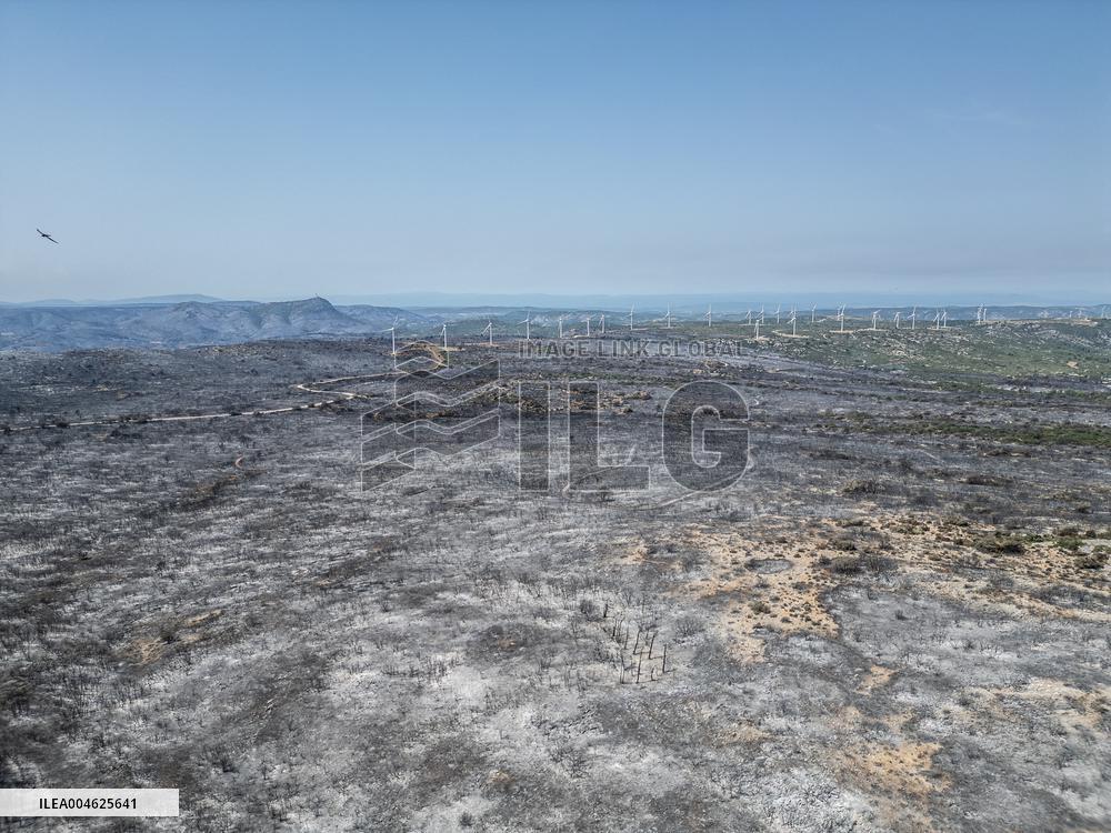 Aerial view of the burned landscape of the Corbières Aude - France