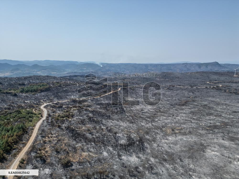 Aerial view of the burned landscape of the Corbières Aude - France