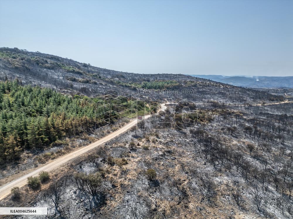 Aerial view of the burned landscape of the Corbières Aude - France