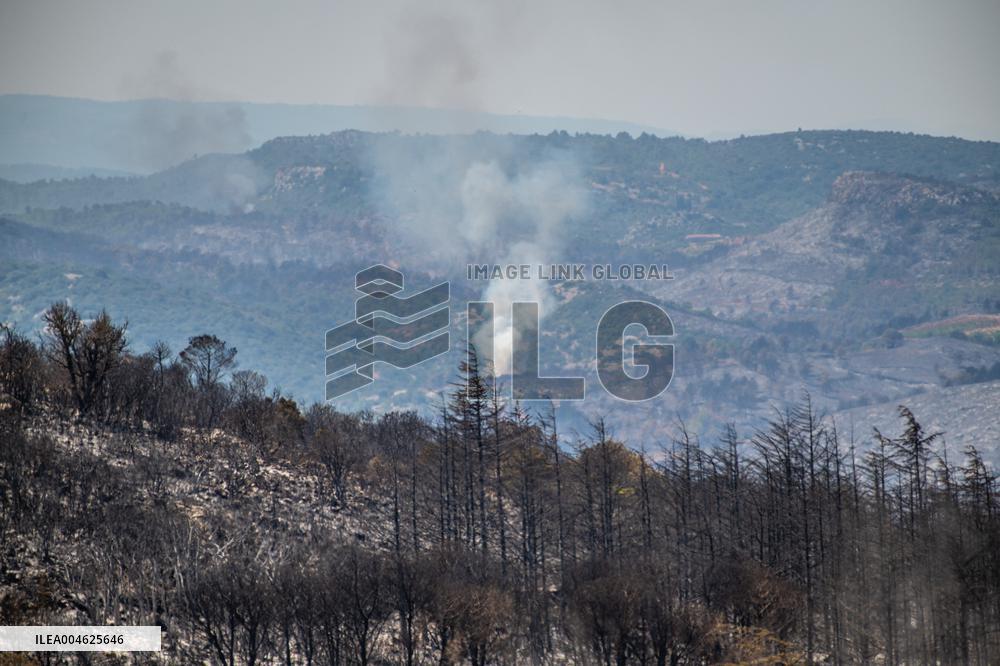 Aerial view of the burned landscape of the Corbières Aude - France