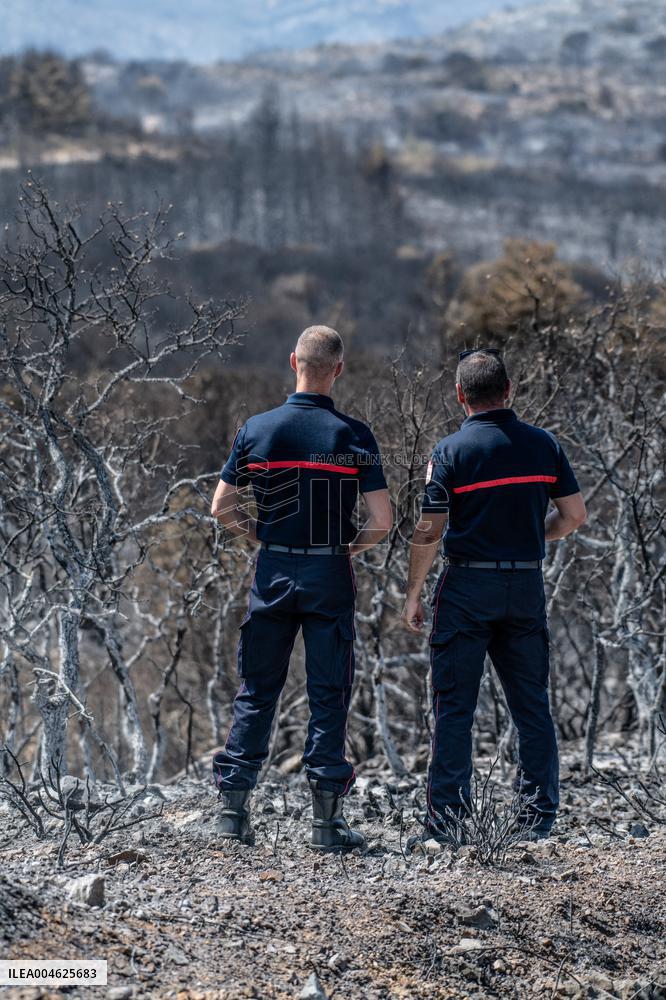 Aftermath of the huge fire in the Corbières Aude - France