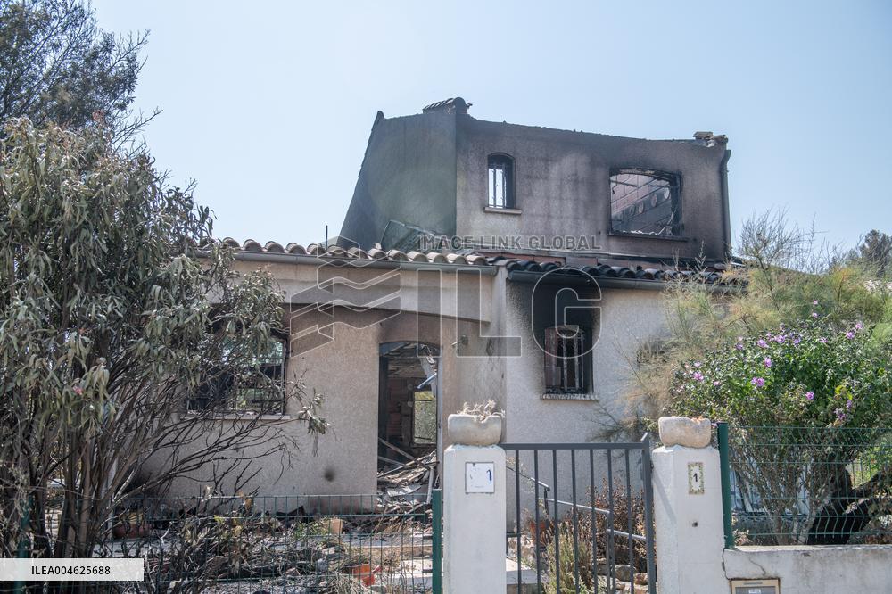 Aftermath of the huge fire in the Corbières Aude - France