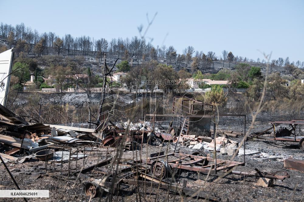 Aftermath of the huge fire in the Corbières Aude - France