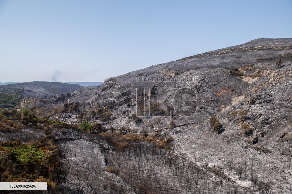 Aftermath of the huge fire in the Corbières Aude - France
