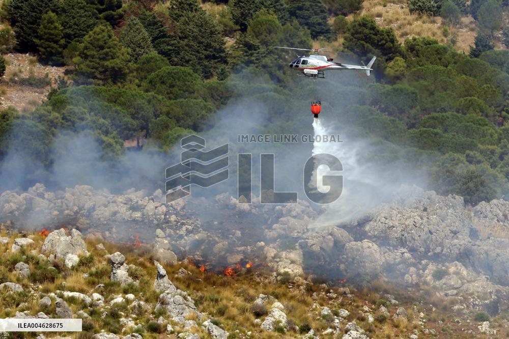 Fire Response in Santa Cristina Gela Helicopters Deployed - Italy