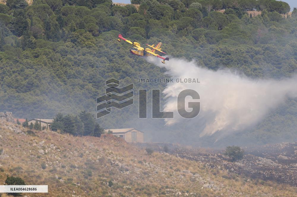 Fire Response in Santa Cristina Gela Helicopters Deployed - Italy