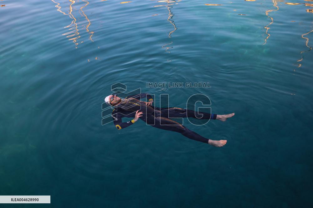 Noam Yaron at The Start of His 180 Km Swim from Calvi to Monaco
