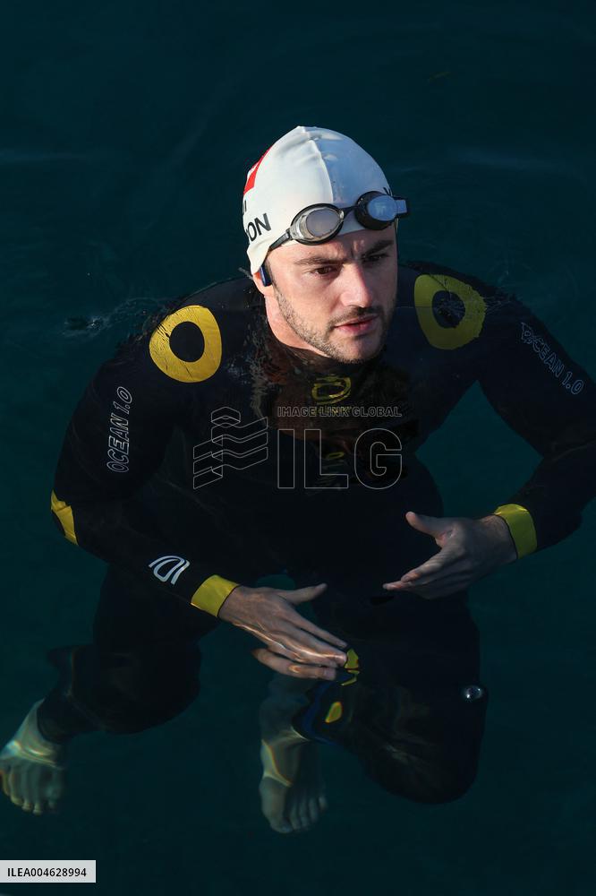 Noam Yaron at The Start of His 180 Km Swim from Calvi to Monaco