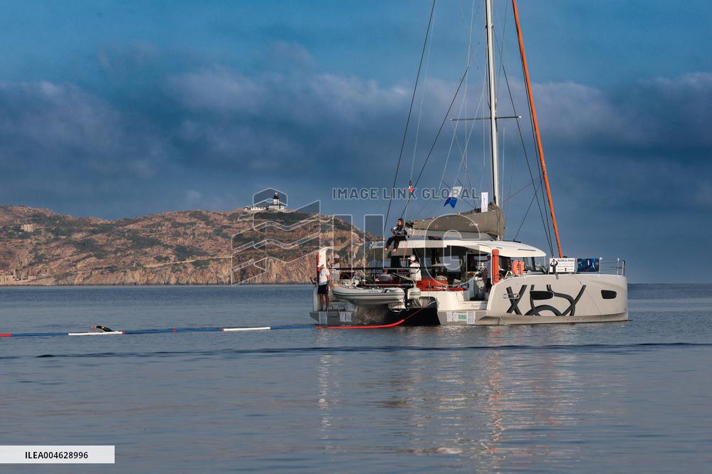 Noam Yaron at The Start of His 180 Km Swim from Calvi to Monaco