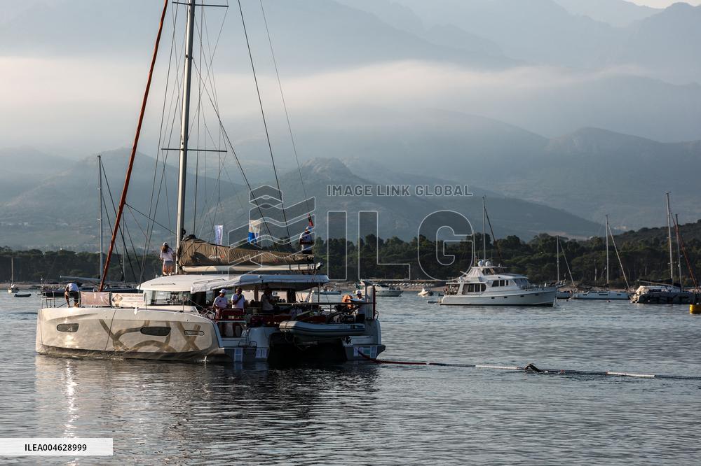 Noam Yaron at The Start of His 180 Km Swim from Calvi to Monaco