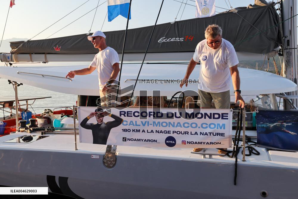 Noam Yaron at The Start of His 180 Km Swim from Calvi to Monaco