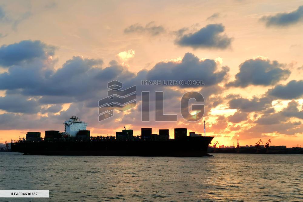 Qingdao Port Under The Setting Sun
