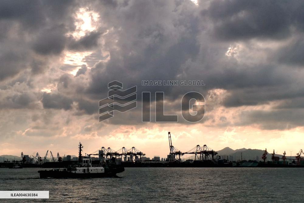 Qingdao Port Under The Setting Sun