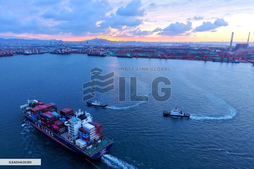 Qingdao Port Under The Setting Sun