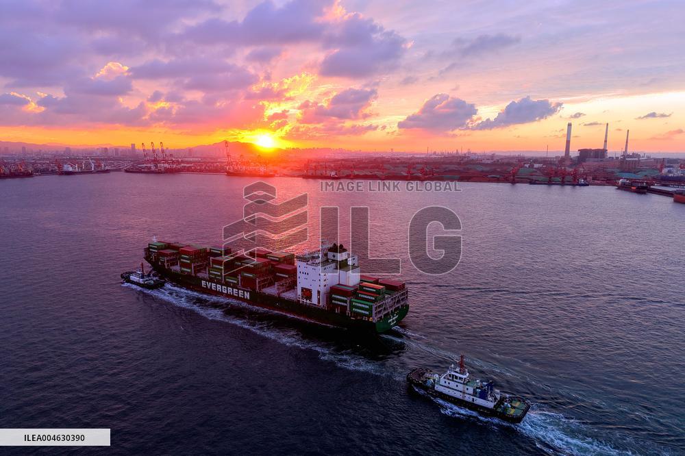Qingdao Port Under The Setting Sun