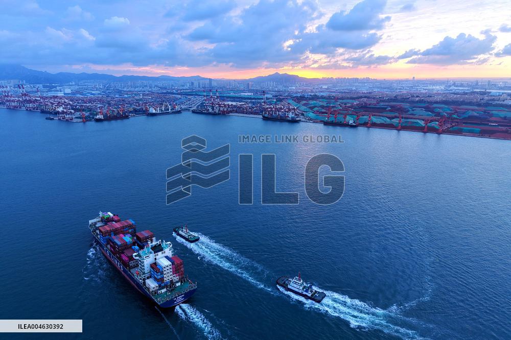 Qingdao Port Under The Setting Sun