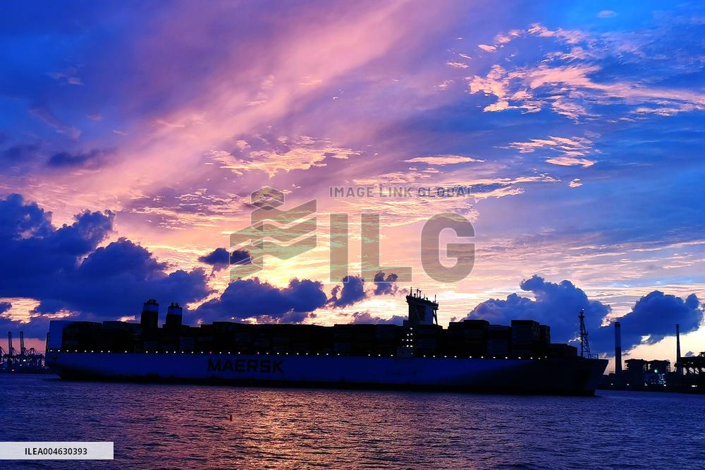 Qingdao Port Under The Setting Sun