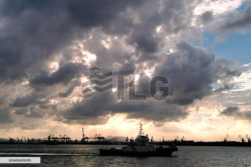 Qingdao Port Under The Setting Sun