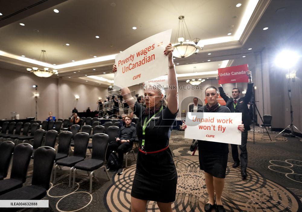 Air Canada Flight Attendants Disrupt Press Conference Amid Strike Threat - Toronto