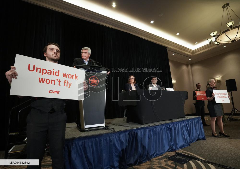 Air Canada Flight Attendants Disrupt Press Conference Amid Strike Threat - Toronto
