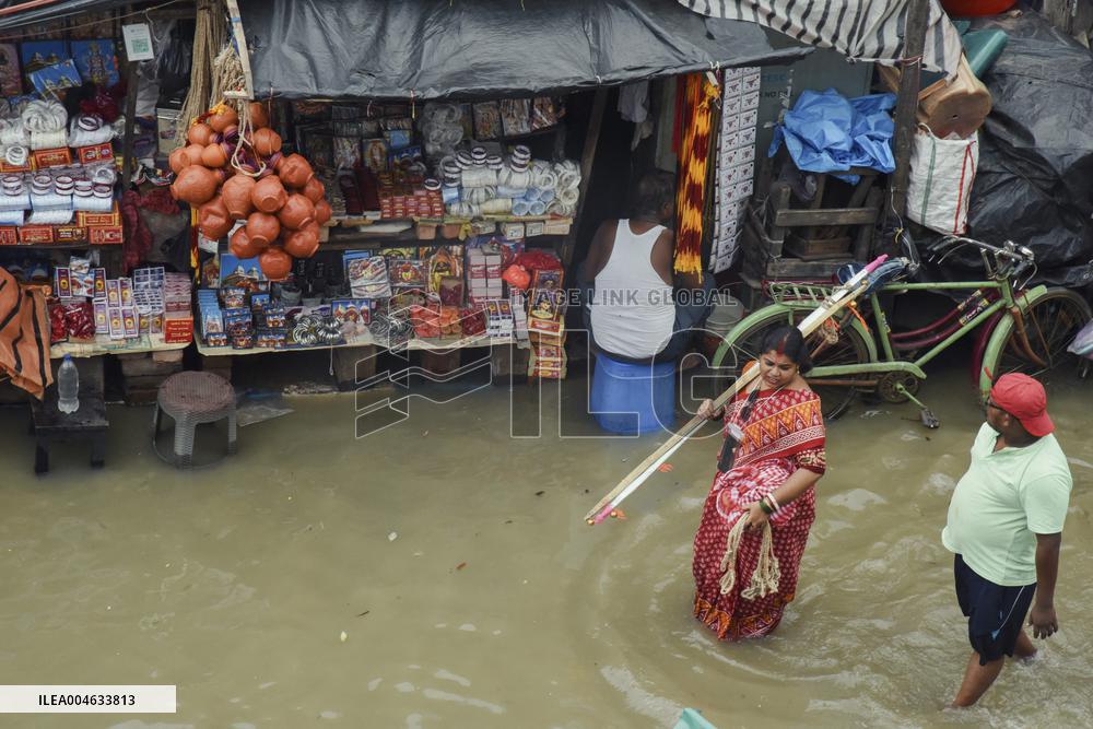 High Tide Submerges Sacred Site Kolkata - India