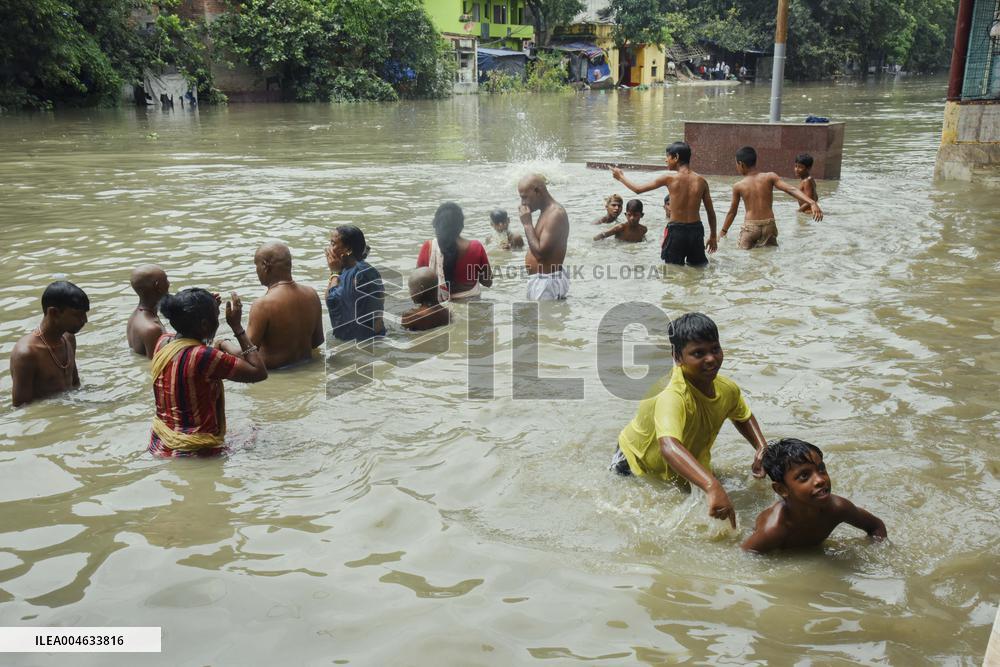 High Tide Submerges Sacred Site Kolkata - India