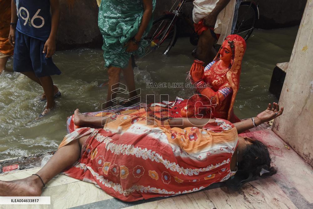High Tide Submerges Sacred Site Kolkata - India
