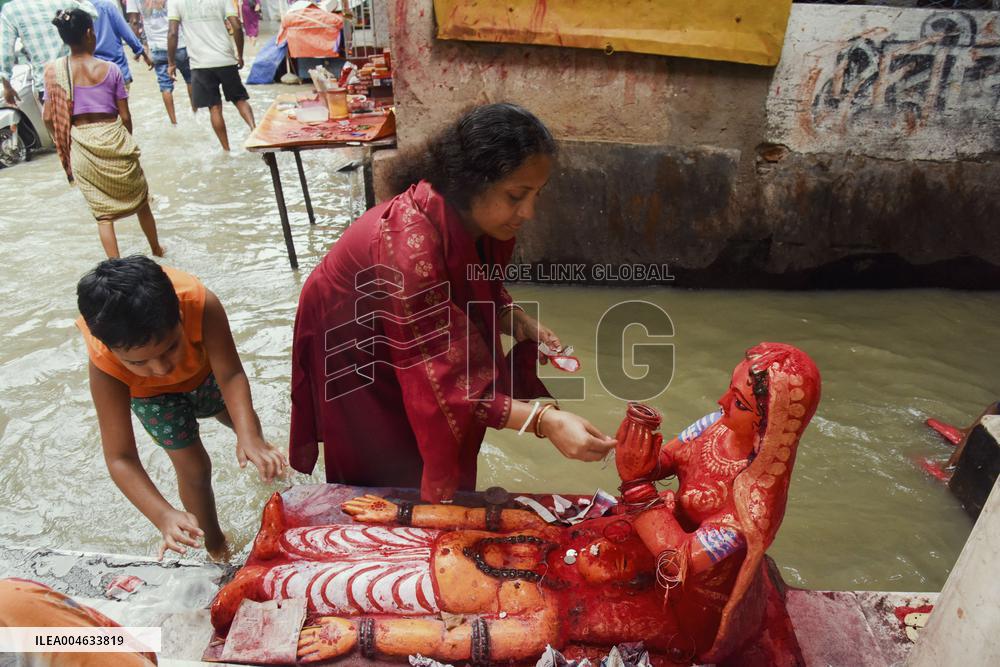 High Tide Submerges Sacred Site Kolkata - India