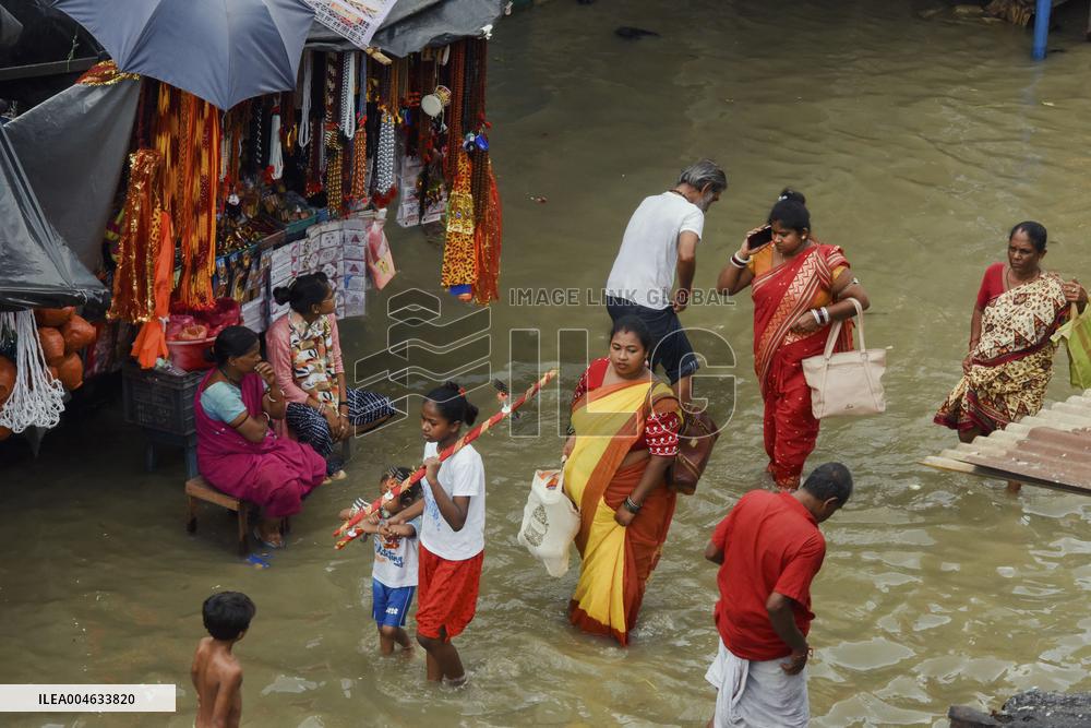 High Tide Submerges Sacred Site Kolkata - India