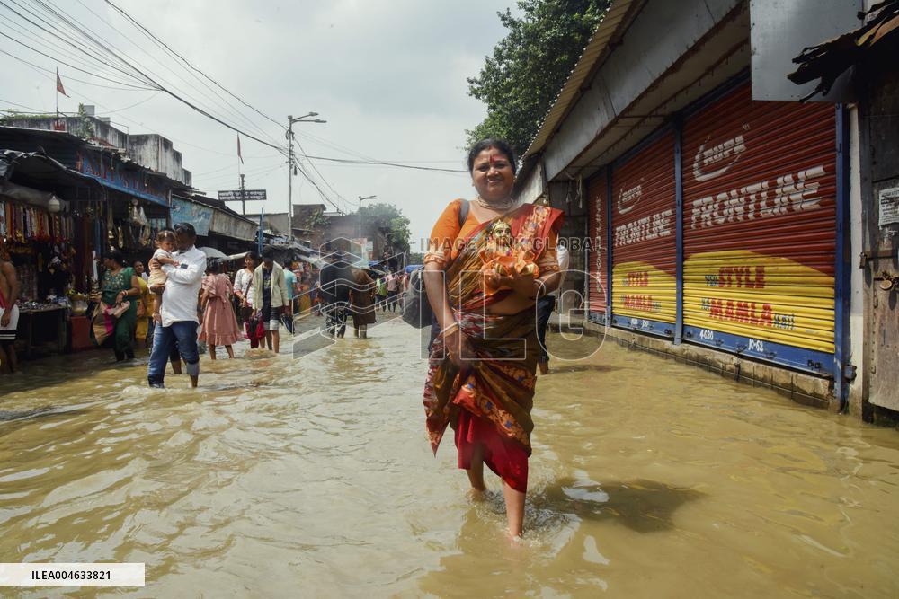 High Tide Submerges Sacred Site Kolkata - India