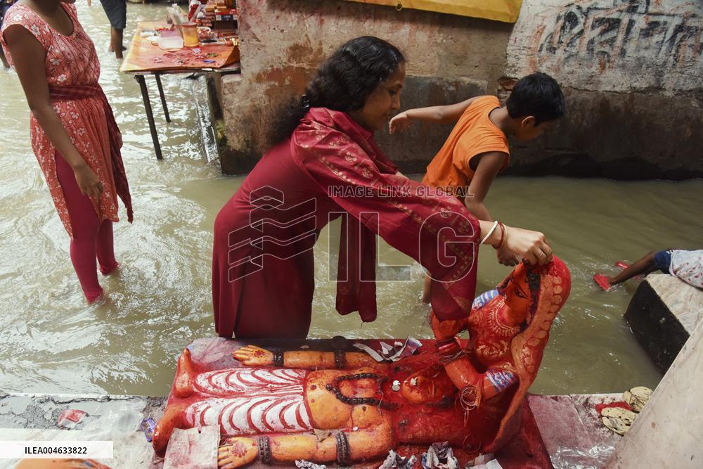 High Tide Submerges Sacred Site Kolkata - India