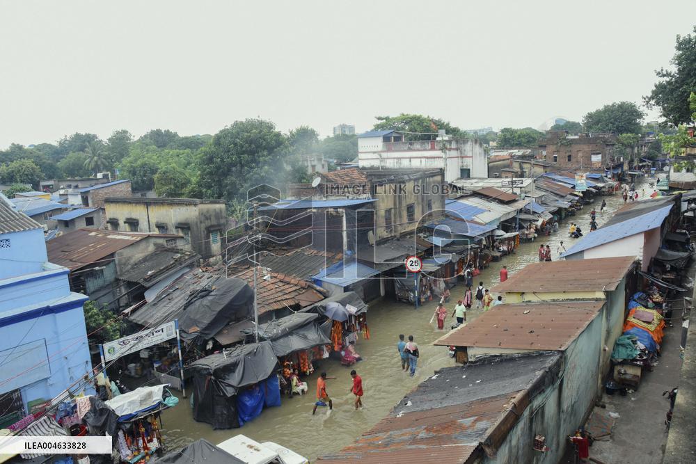 High Tide Submerges Sacred Site Kolkata - India