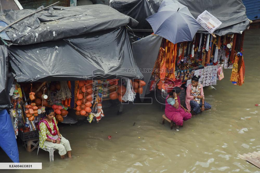 High Tide Submerges Sacred Site Kolkata - India