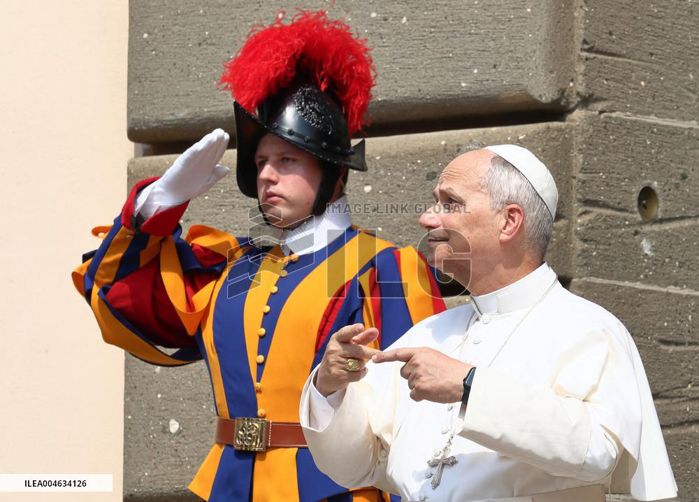 Pope Leo XIV Leads The Angelus prayer - Castel Gandolfo