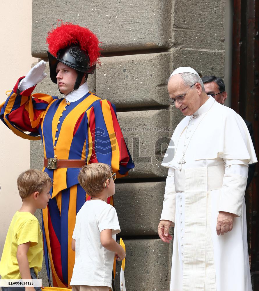 Pope Leo XIV Leads The Angelus prayer - Castel Gandolfo