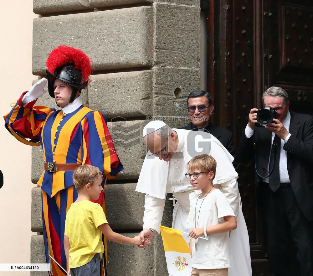 Pope Leo XIV Leads The Angelus prayer - Castel Gandolfo