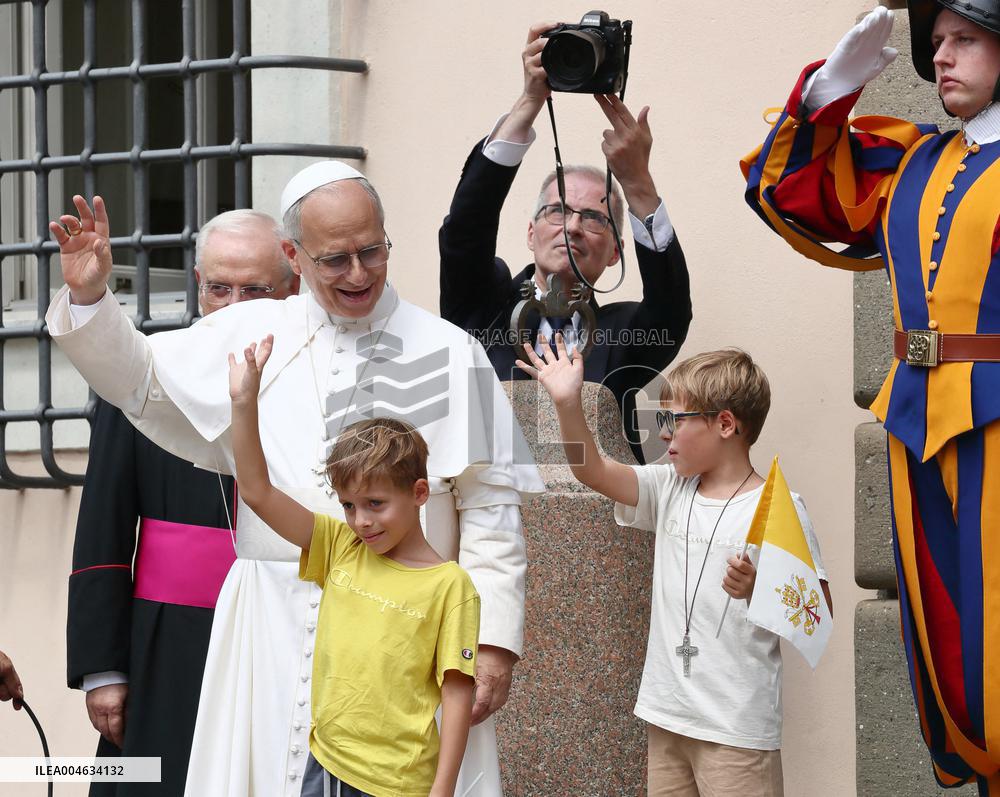 Pope Leo XIV Leads The Angelus prayer - Castel Gandolfo