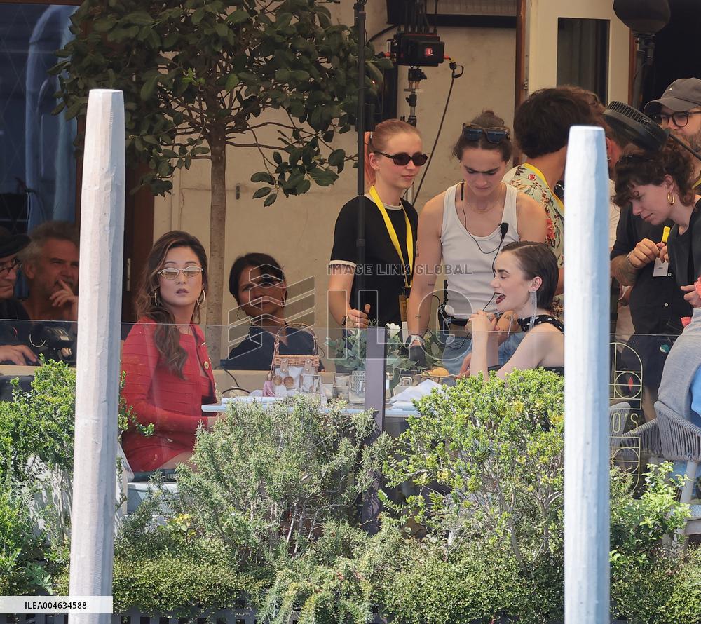 Lily Collins and Ashley Park on Emily in Paris Set in Venice - Italy