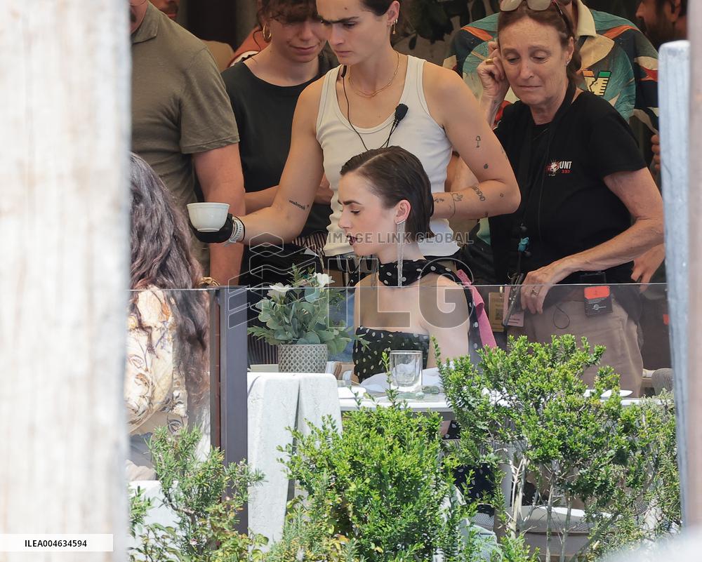 Lily Collins and Ashley Park on Emily in Paris Set in Venice - Italy