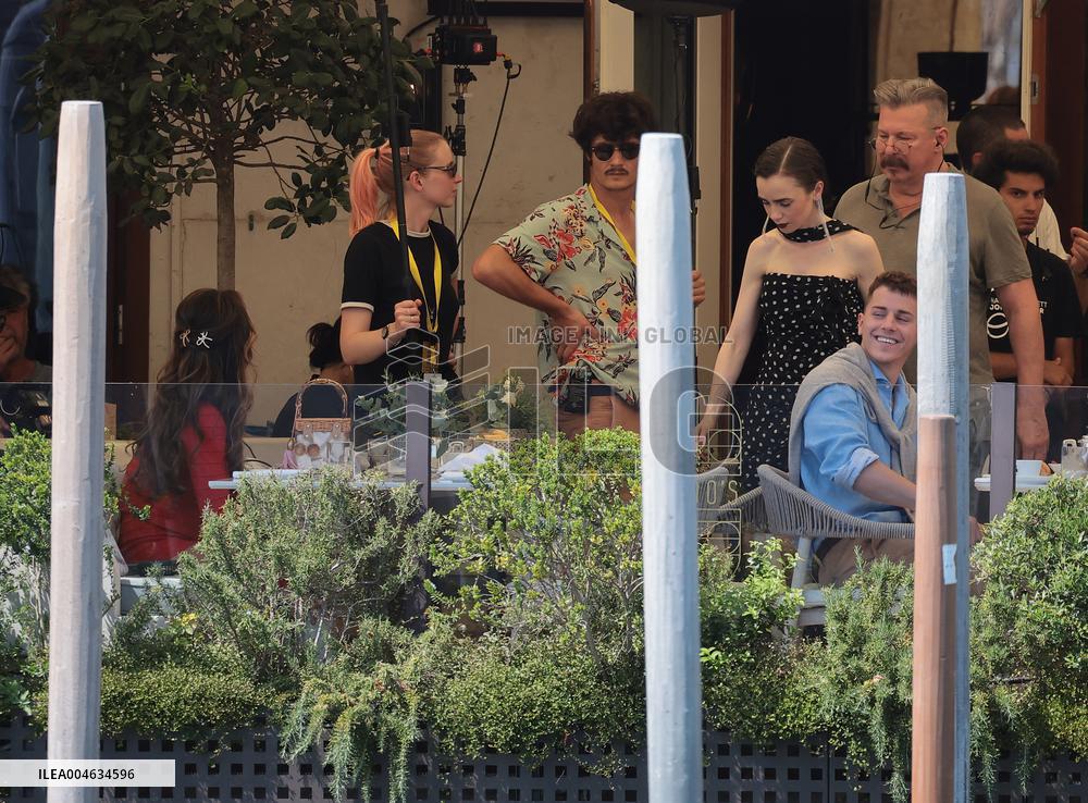 Lily Collins and Ashley Park on Emily in Paris Set in Venice - Italy